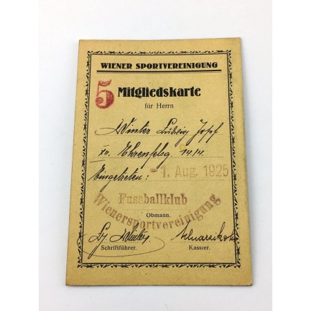 Museum Mitgliedskarte Wiener Sportvereinigung 1925